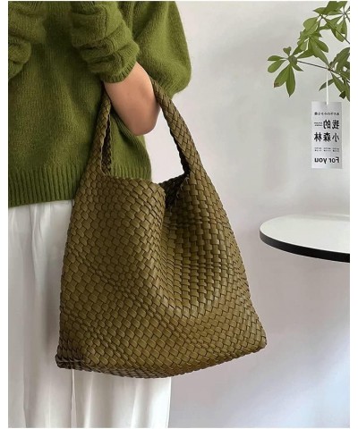 Women Vegan Leather Hand-Woven Tote Handbag Fashion Shoulder Top-handle Bag All-Match Underarm Bag with Purse Olive Green $30...