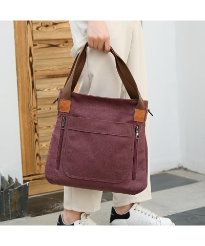 Women's Canvas Tote Purse Shoulder Crossbody Bag Small Handbag Multi-pocket Top Handle Work Bags Fuchsia $12.79 Totes