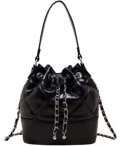 Women's Bucket Tote Handbag Drawstring Croosbody Shoulder Bag for Women Chain Shoulder Bag Black $26.44 Totes