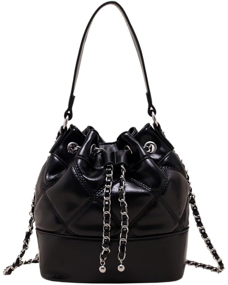 Women's Bucket Tote Handbag Drawstring Croosbody Shoulder Bag for Women Chain Shoulder Bag Black $26.44 Totes