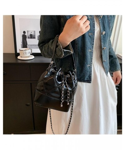 Women's Bucket Tote Handbag Drawstring Croosbody Shoulder Bag for Women Chain Shoulder Bag Black $26.44 Totes