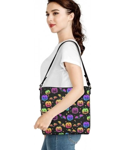 Women Cuties French Bulldog Leather Handbag Reusable Tote Bag Black and Purple Iridescent Bats With Colorful Star $24.96 Shou...