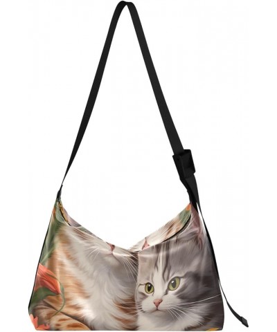 Kittens Witches Halloween PU Leather Shoulder Bag Leather Shoulder Bag Mens Cross Body Bag Cats and Flowers $21.45 Totes