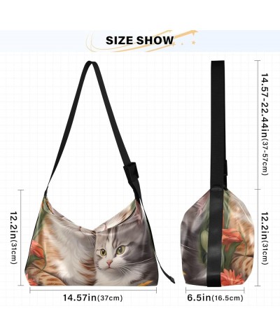 Kittens Witches Halloween PU Leather Shoulder Bag Leather Shoulder Bag Mens Cross Body Bag Cats and Flowers $21.45 Totes