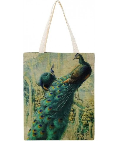 Canvas Tote Bag, Retro Peacock Shopping Bag with Zipper & Handle for School Travel, Reusable Shopping Grocery Bags Style-12 $...