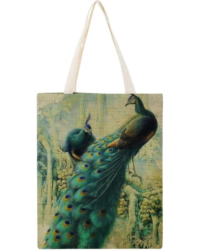 Canvas Tote Bag, Retro Peacock Shopping Bag with Zipper & Handle for School Travel, Reusable Shopping Grocery Bags Style-12 $...