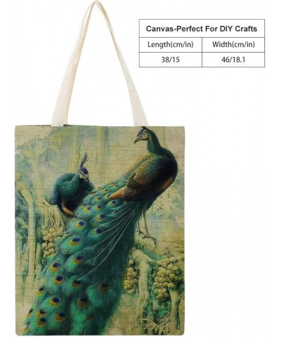 Canvas Tote Bag, Retro Peacock Shopping Bag with Zipper & Handle for School Travel, Reusable Shopping Grocery Bags Style-12 $...