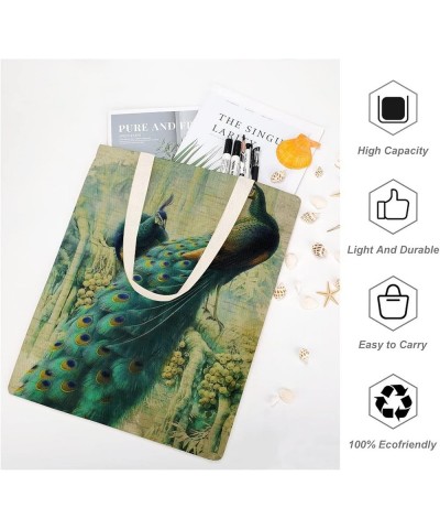 Canvas Tote Bag, Retro Peacock Shopping Bag with Zipper & Handle for School Travel, Reusable Shopping Grocery Bags Style-12 $...