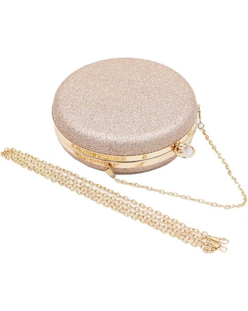 Glister Evening Bag Round Shaped Women Champagne Party Clutch Purse Metallic Wallet Chain Strap Handbag $33.85 Evening Bags