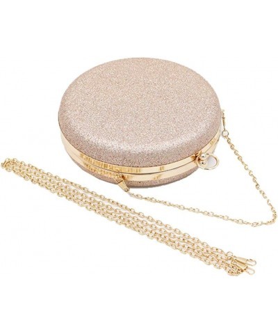 Glister Evening Bag Round Shaped Women Champagne Party Clutch Purse Metallic Wallet Chain Strap Handbag $33.85 Evening Bags