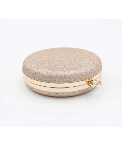 Glister Evening Bag Round Shaped Women Champagne Party Clutch Purse Metallic Wallet Chain Strap Handbag $33.85 Evening Bags