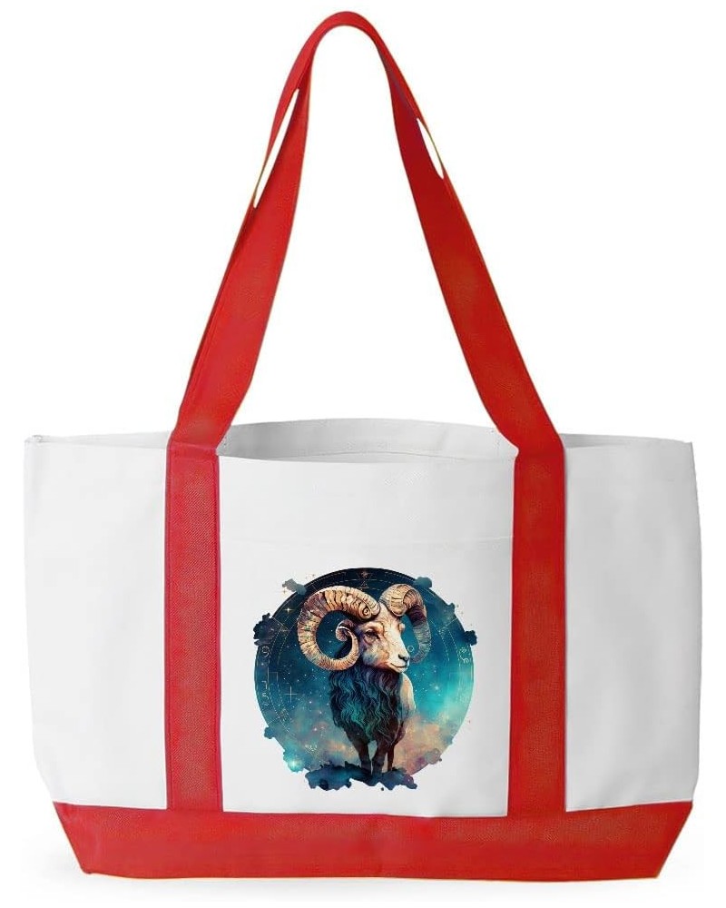 Aries Zodiac Cruiser Tote Bag - Gifts for Aries - Gifts for Zodiac Sign White Red $18.90 Totes