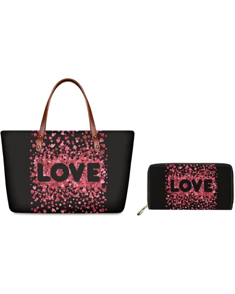 Women Satchel Handbags Shoulder Purses Totes Work Bags with Leather Wallet 2-Piece Set Love Print $37.32 Satchels