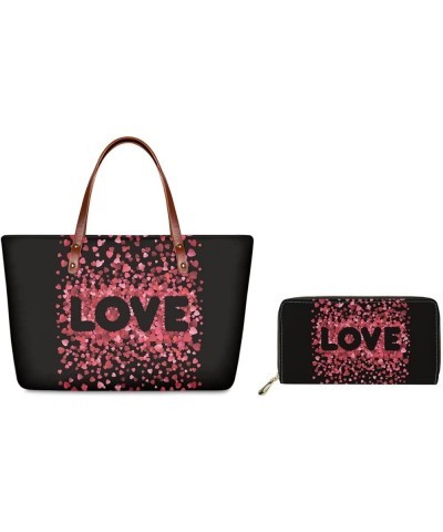 Women Satchel Handbags Shoulder Purses Totes Work Bags with Leather Wallet 2-Piece Set Love Print $37.32 Satchels