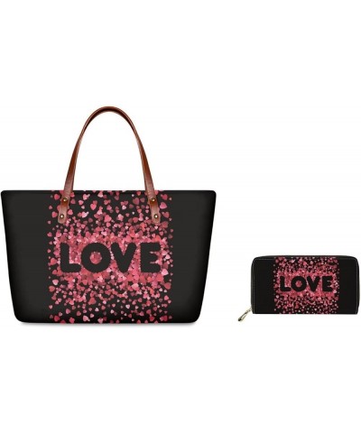 Women Satchel Handbags Shoulder Purses Totes Work Bags with Leather Wallet 2-Piece Set Love Print $37.32 Satchels