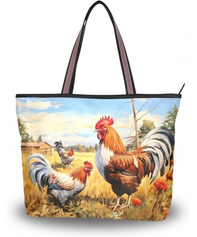 Women Tote Bags Chicken Flowers Floral Farm Top Handle Satchel Handbags Shoulder Bag for Shopping 20848013 Cock Flowers $10.0...