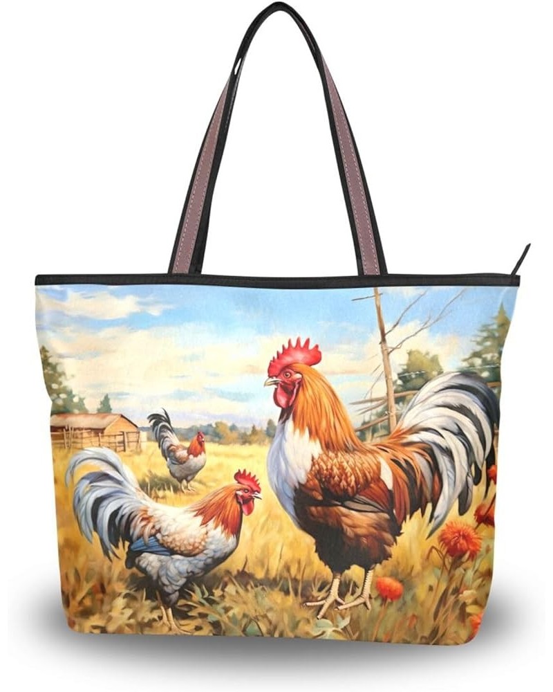 Women Tote Bags Chicken Flowers Floral Farm Top Handle Satchel Handbags Shoulder Bag for Shopping 20848013 Cock Flowers $10.0...