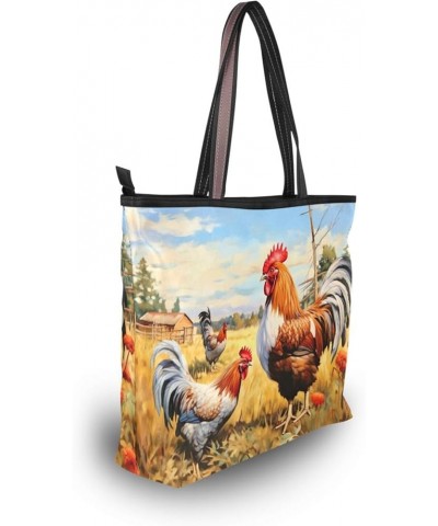 Women Tote Bags Chicken Flowers Floral Farm Top Handle Satchel Handbags Shoulder Bag for Shopping 20848013 Cock Flowers $10.0...