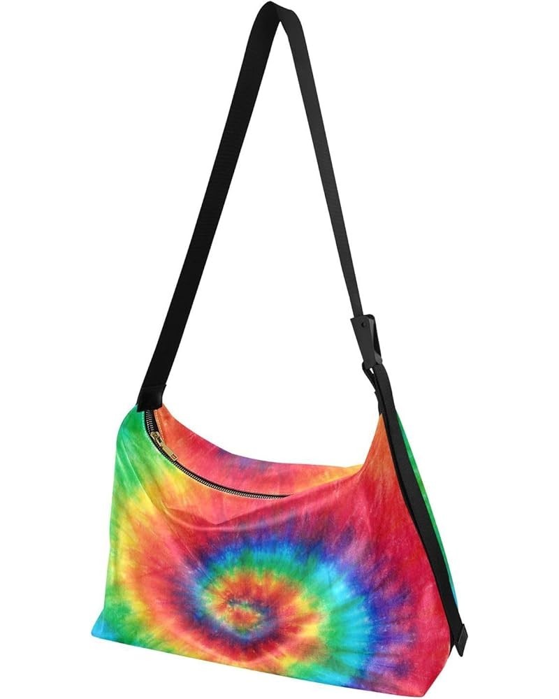 Hobo Shoulder Bag for Women Men PU Leather Crossbody Bag Slouchy Tote Handbags for Shopping Traveling Working Spiral Tie Dye ...