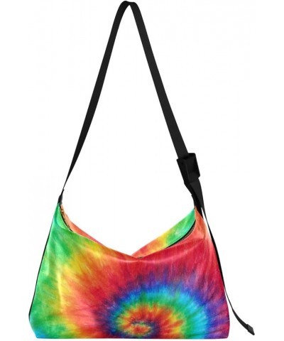 Hobo Shoulder Bag for Women Men PU Leather Crossbody Bag Slouchy Tote Handbags for Shopping Traveling Working Spiral Tie Dye ...