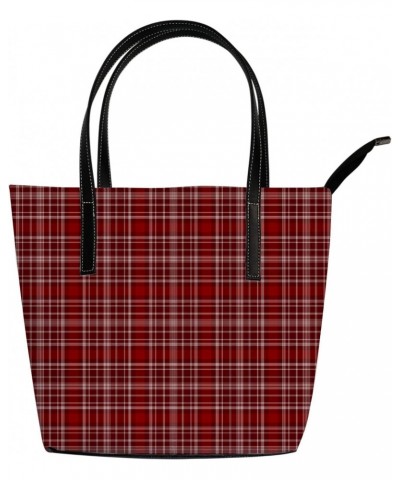 Shoulder Bag Tote Bags for Women Red Tartan Plaid Leather Shopper Work Handbags Large Casual Bag $20.49 Totes