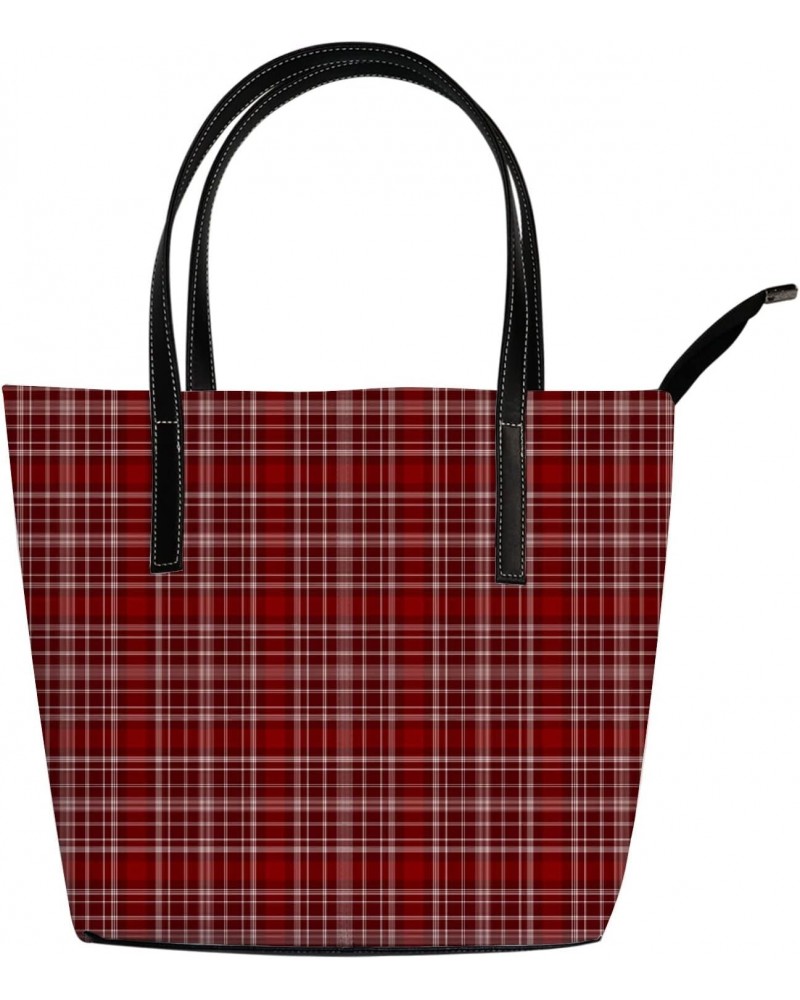 Shoulder Bag Tote Bags for Women Red Tartan Plaid Leather Shopper Work Handbags Large Casual Bag $20.49 Totes