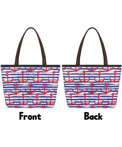 Red Anchor Blue Wave Large Tote Bag For Women Shoulder Handbags with Zippper Top Handle Satchel Bags for Shopping Travel Gym ...