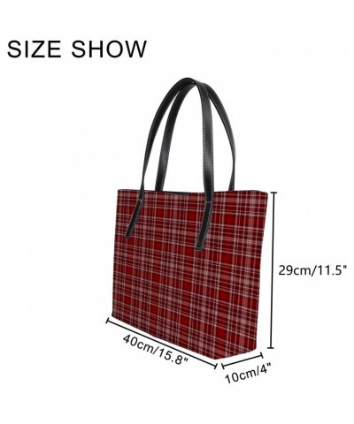 Shoulder Bag Tote Bags for Women Red Tartan Plaid Leather Shopper Work Handbags Large Casual Bag $20.49 Totes