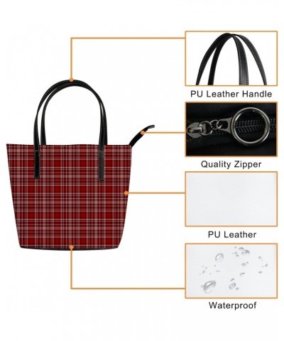 Shoulder Bag Tote Bags for Women Red Tartan Plaid Leather Shopper Work Handbags Large Casual Bag $20.49 Totes