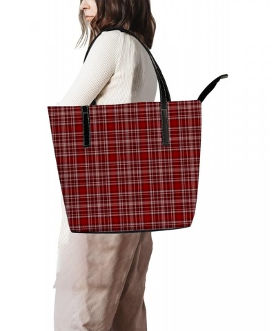 Shoulder Bag Tote Bags for Women Red Tartan Plaid Leather Shopper Work Handbags Large Casual Bag $20.49 Totes