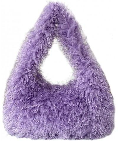 Fluffy Tote Bag for Women Shoulder Bag Chic Fluffy Top Handle Handbag Y2k Purse Small Hobo Bag Purple $20.39 Totes