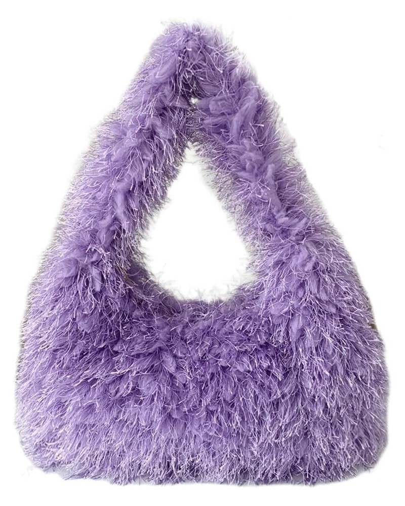 Fluffy Tote Bag for Women Shoulder Bag Chic Fluffy Top Handle Handbag Y2k Purse Small Hobo Bag Purple $20.39 Totes