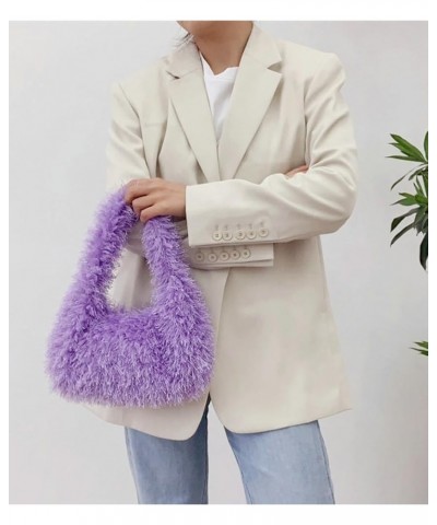 Fluffy Tote Bag for Women Shoulder Bag Chic Fluffy Top Handle Handbag Y2k Purse Small Hobo Bag Purple $20.39 Totes