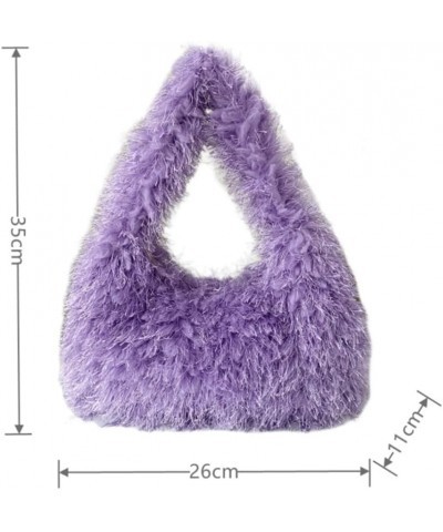 Fluffy Tote Bag for Women Shoulder Bag Chic Fluffy Top Handle Handbag Y2k Purse Small Hobo Bag Purple $20.39 Totes