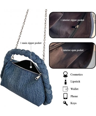 Women Fashion Classic Denim Canvas Bag Shoulder Handbag Tote Shopper Bag with Chain Shoulder Strap (B Dark Blue) B Light Blue...