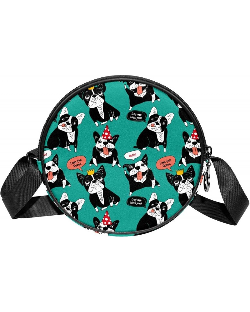 Cute Funny Puupy Dogs Crossbody Bag for Women Teen Girls Round Canvas Shoulder Bag Purse Tote Handbag Bag $8.61 Totes