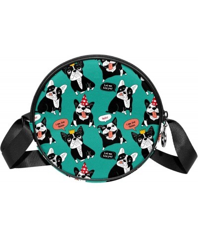 Cute Funny Puupy Dogs Crossbody Bag for Women Teen Girls Round Canvas Shoulder Bag Purse Tote Handbag Bag $8.61 Totes