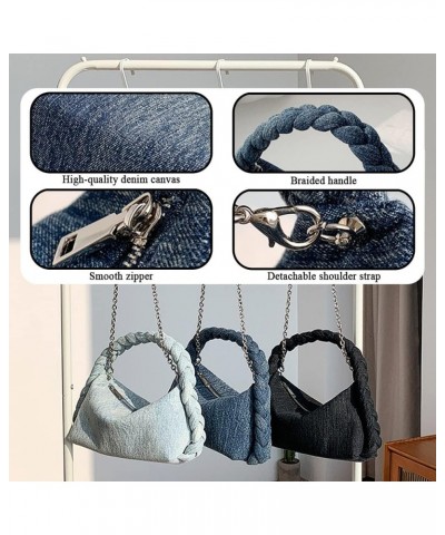 Women Fashion Classic Denim Canvas Bag Shoulder Handbag Tote Shopper Bag with Chain Shoulder Strap (B Dark Blue) B Light Blue...