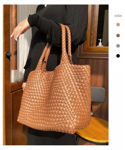 Women's Large Capacity Leather Woven Handbag Brown $36.18 Totes