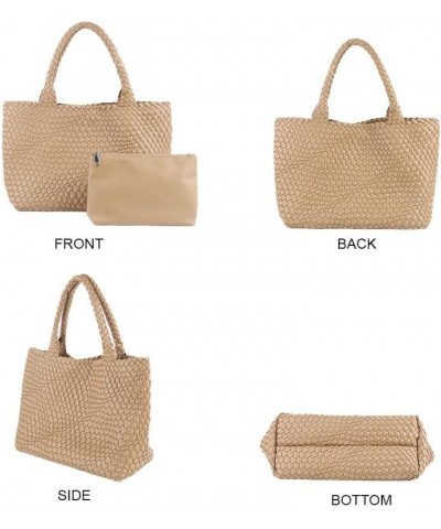 Women's Large Capacity Leather Woven Handbag Brown $36.18 Totes