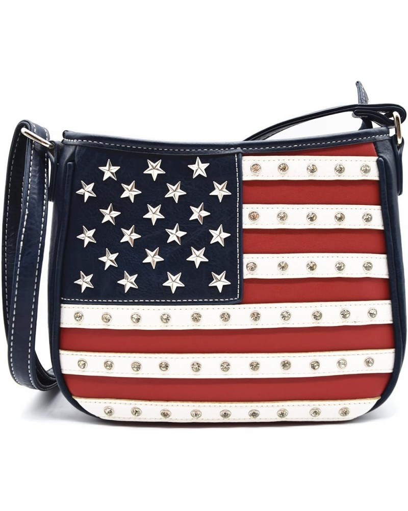 American Flag Stars and Stripes Studs Crossbody Handbag USA Patriotic Women Purse Leather Single Shoulder Bag 1 Blue $21.25 C...