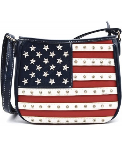 American Flag Stars and Stripes Studs Crossbody Handbag USA Patriotic Women Purse Leather Single Shoulder Bag 1 Blue $21.25 C...