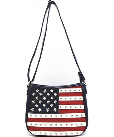 American Flag Stars and Stripes Studs Crossbody Handbag USA Patriotic Women Purse Leather Single Shoulder Bag 1 Blue $21.25 C...