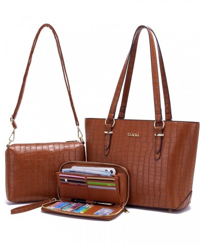 Purses for Women Faux Leather Medium Large Tote Satchel Shoulder Purse Handbag Wallet set Zn-newbrown-3pcs $20.64 Totes