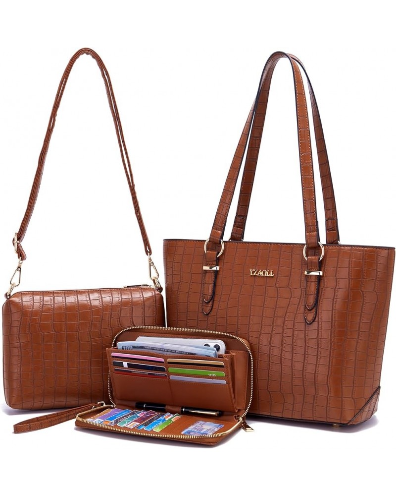 Purses for Women Faux Leather Medium Large Tote Satchel Shoulder Purse Handbag Wallet set Zn-newbrown-3pcs $20.64 Totes