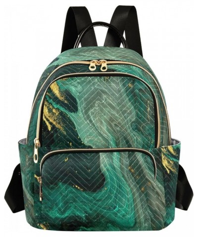 Backpack Purse for Women Green Glittering Marble, Mini Fashion Backpack Abstract Golden Griotte Lightweight Casual Daypack Sh...