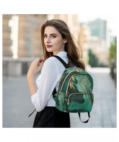 Backpack Purse for Women Green Glittering Marble, Mini Fashion Backpack Abstract Golden Griotte Lightweight Casual Daypack Sh...