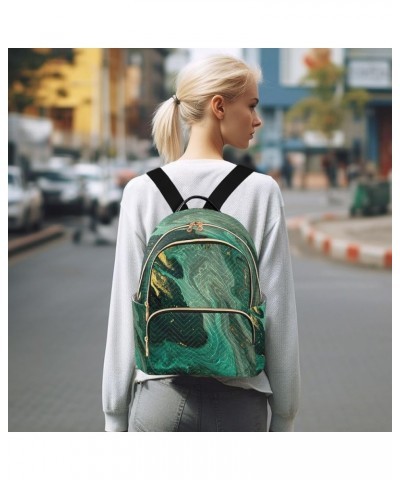 Backpack Purse for Women Green Glittering Marble, Mini Fashion Backpack Abstract Golden Griotte Lightweight Casual Daypack Sh...