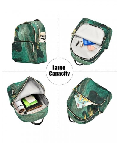 Backpack Purse for Women Green Glittering Marble, Mini Fashion Backpack Abstract Golden Griotte Lightweight Casual Daypack Sh...