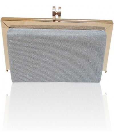 Shimmer Box Frame Hard Shell Clutch Evening Bag with Detachable Strap, Party Wedding Structured Silver $26.54 Evening Bags